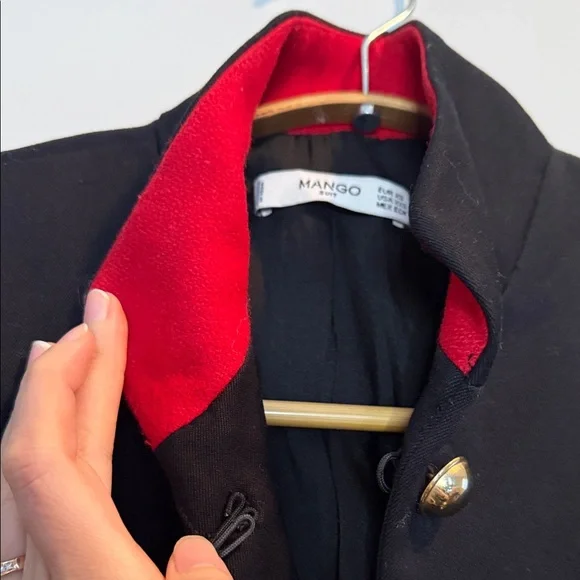 Mango Black Blazer with Red Trim and Gold Buttons - Picture 3 of 6